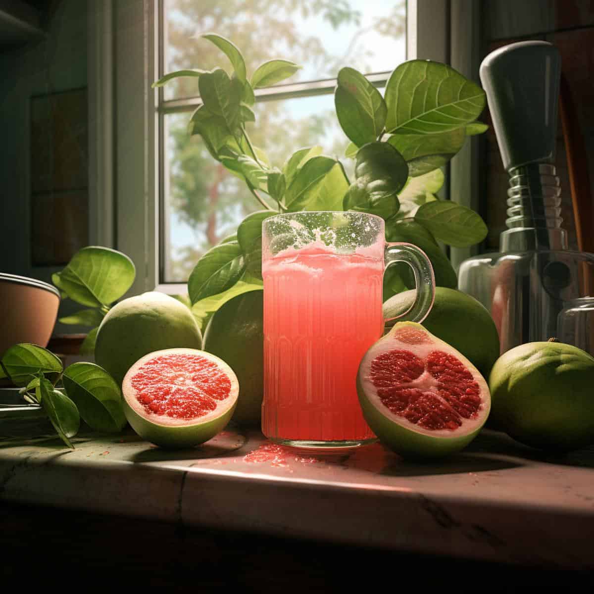 Guava Juice on a kitchen counter