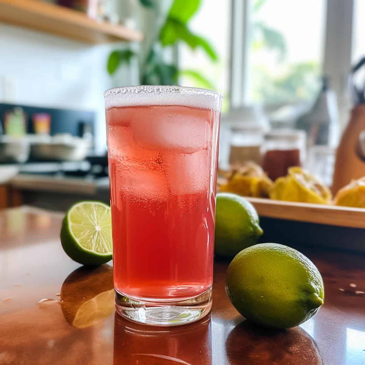 Guava Soda on a kitchen counter