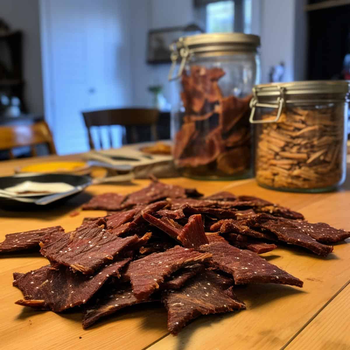 Jerky on a kitchen counter