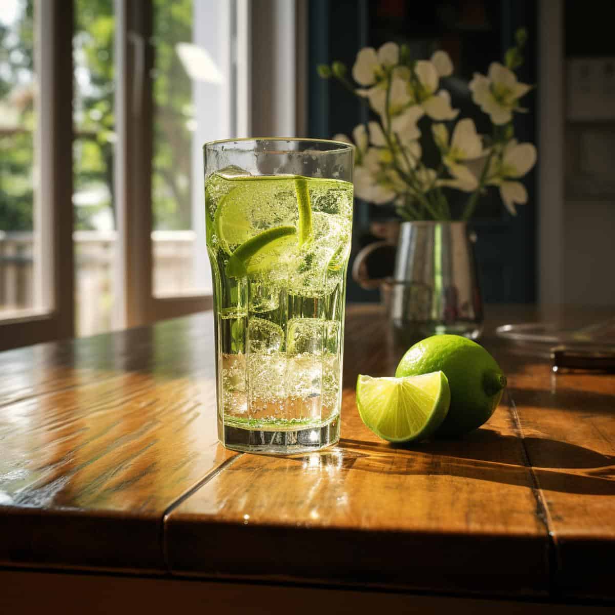 Lime Soda on a kitchen counter
