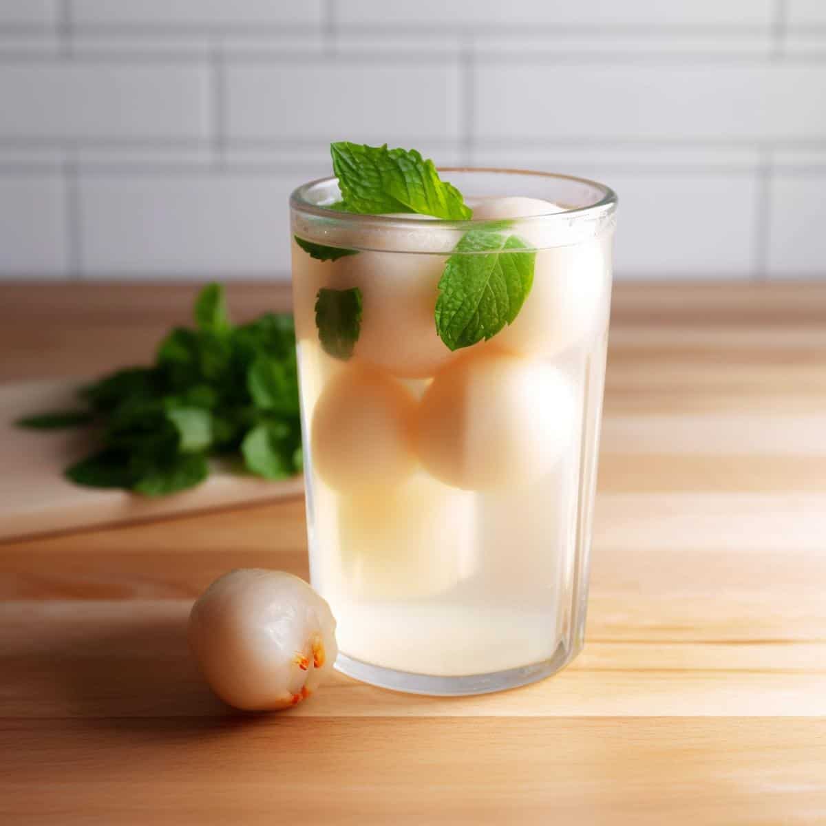 Litchi Soda on a kitchen counter