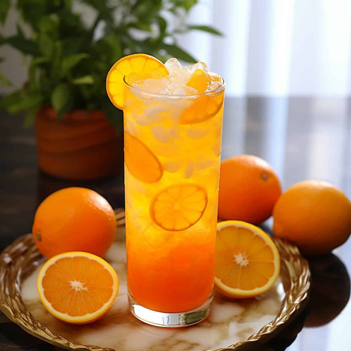 Mandarin Orange Soda on a kitchen counter