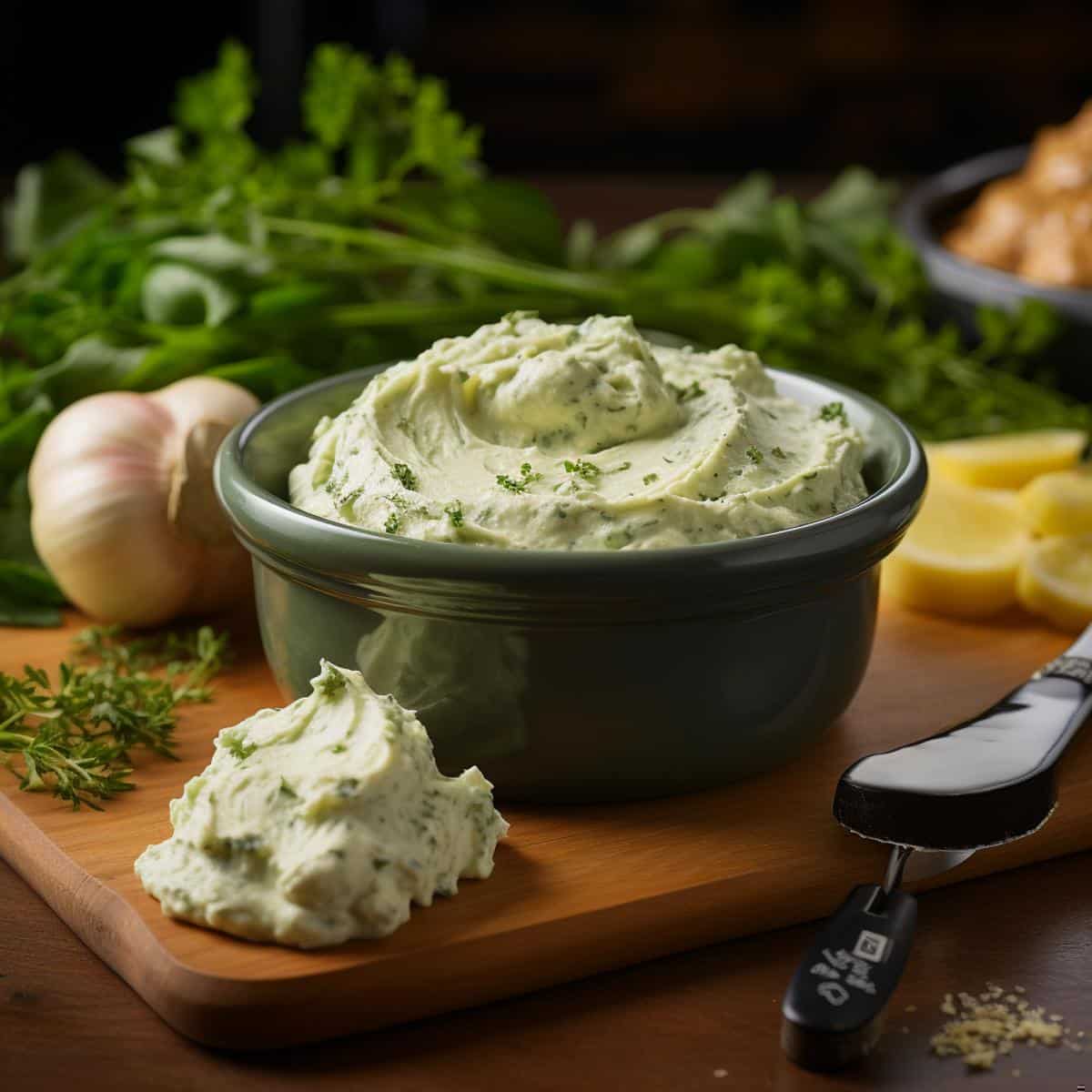 Moretum on a kitchen counter