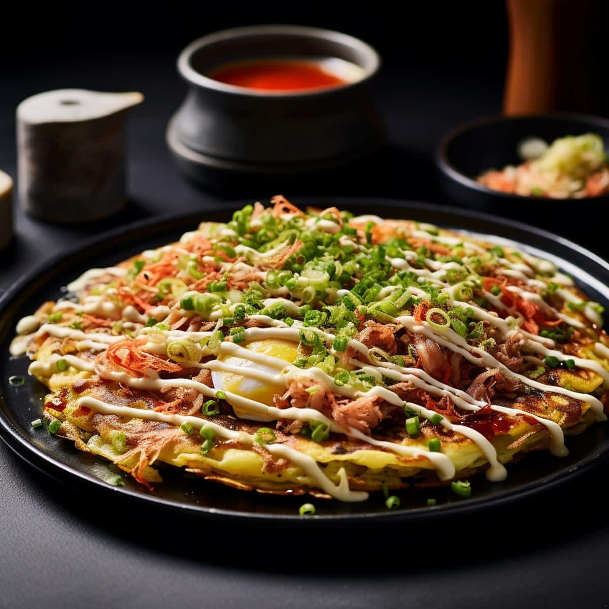 Okonomiyaki on a kitchen counter