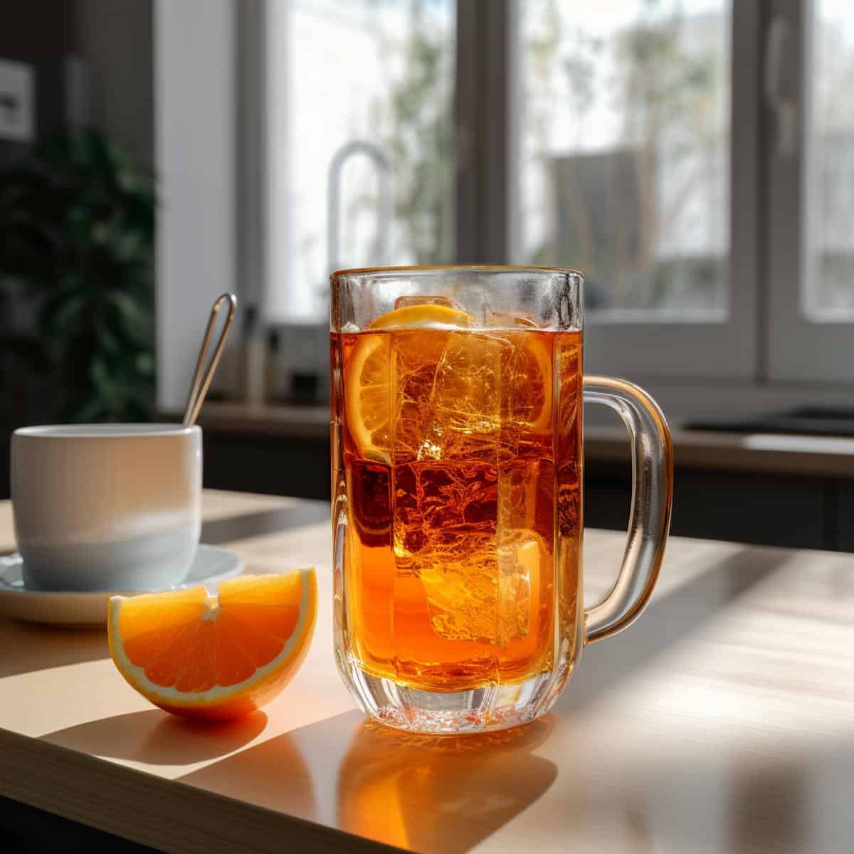 Orange Soft Drink Soda on a kitchen counter