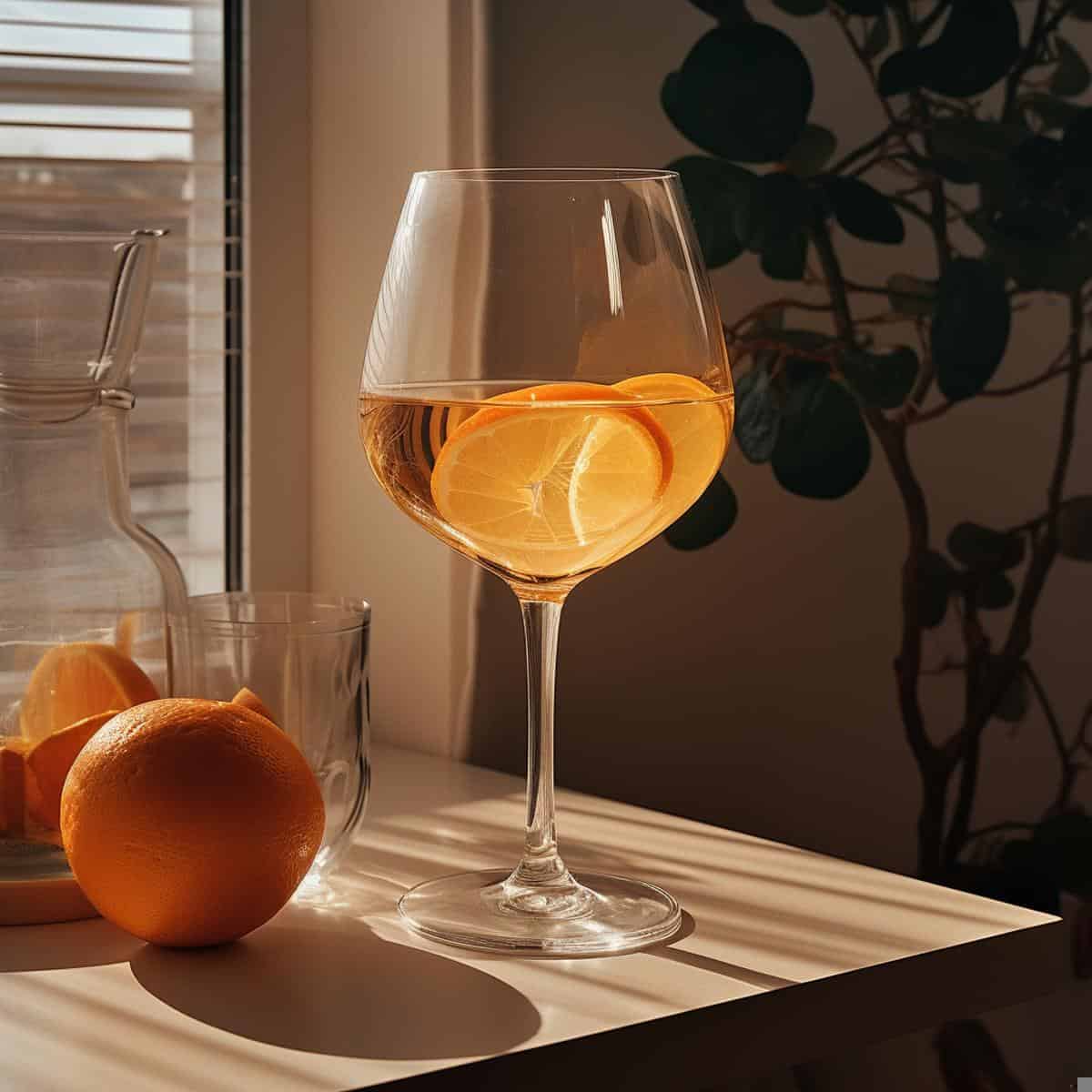 Orange Wine on a kitchen counter