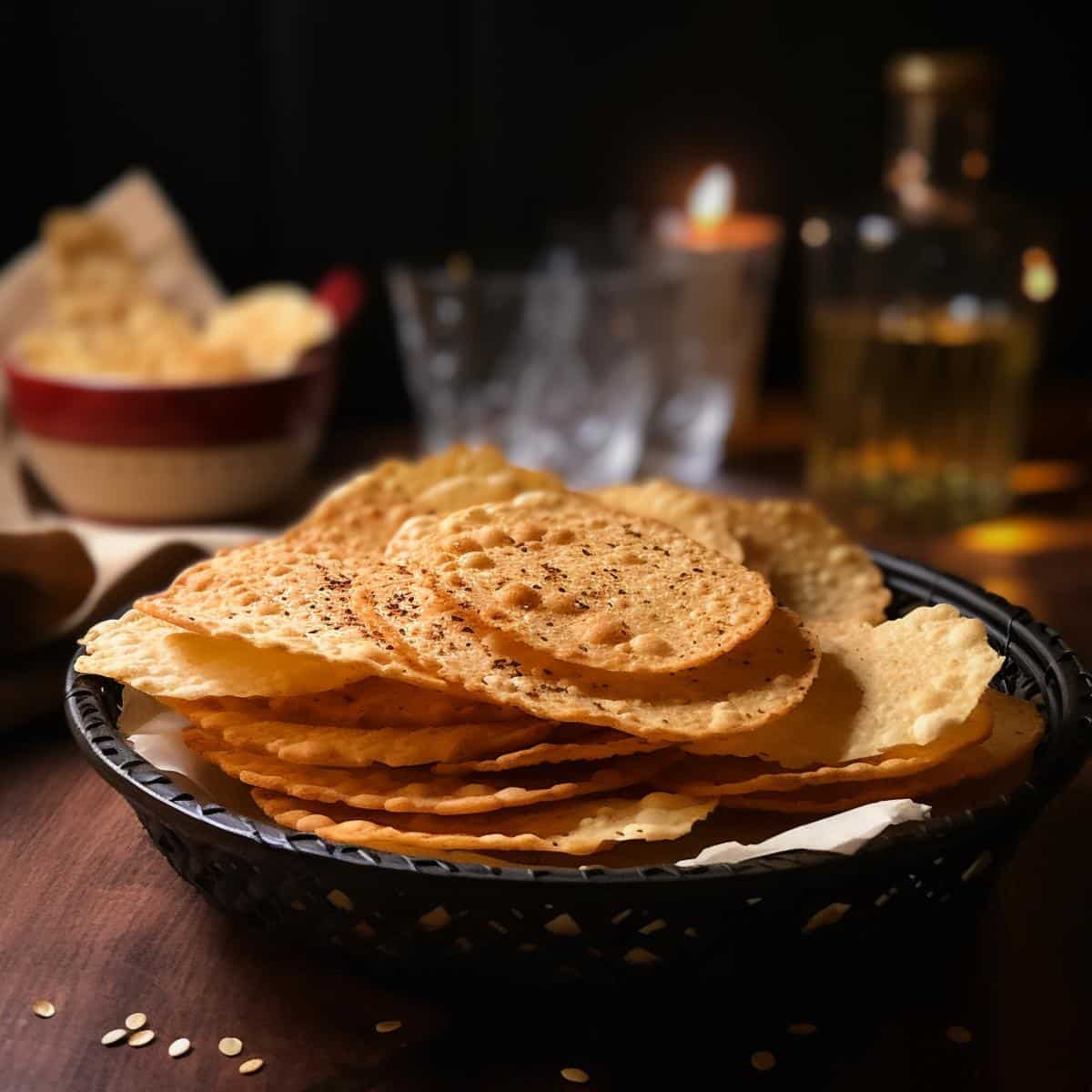 Papadum Or Papad on a kitchen counter