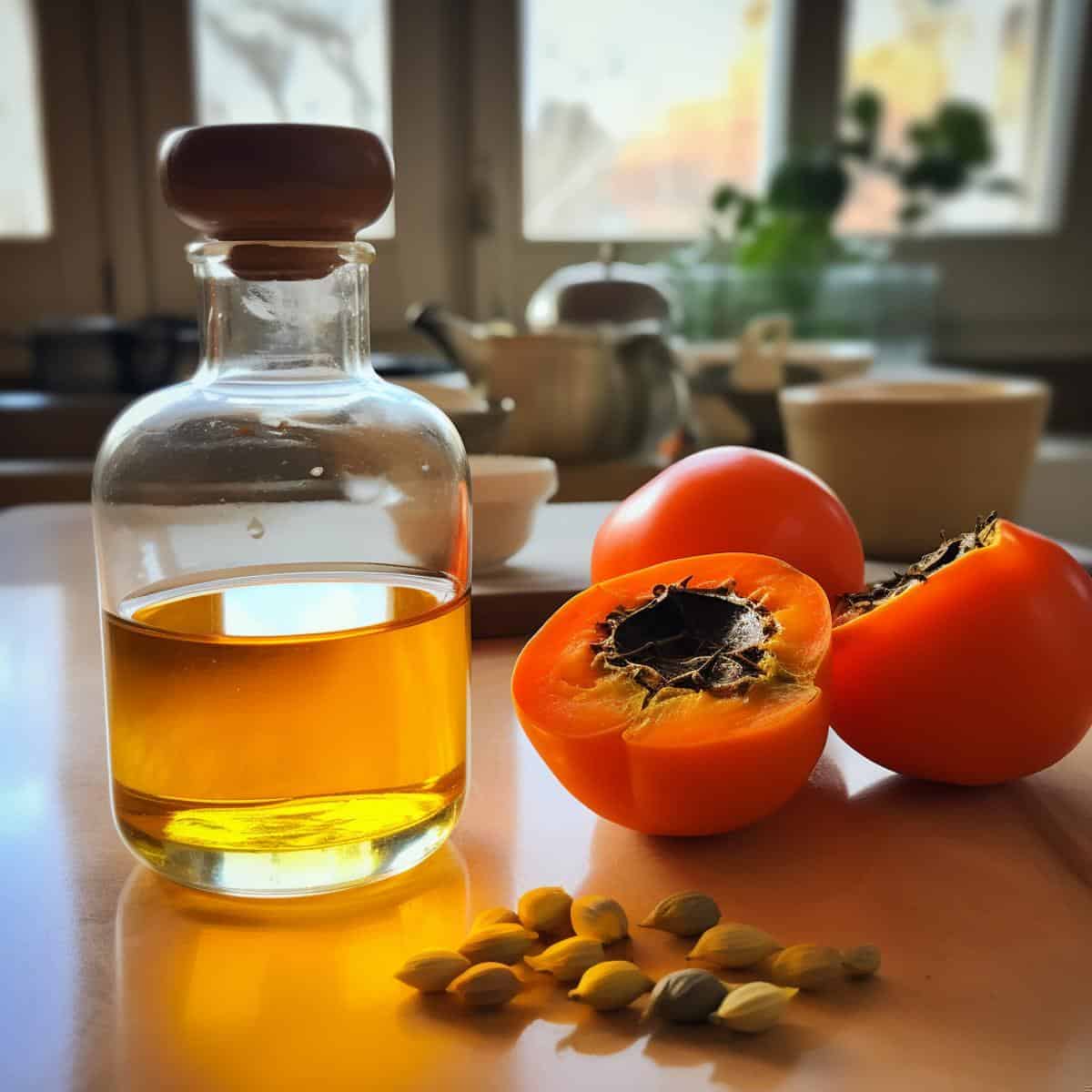 Persimmon Seed Oil on a kitchen counter