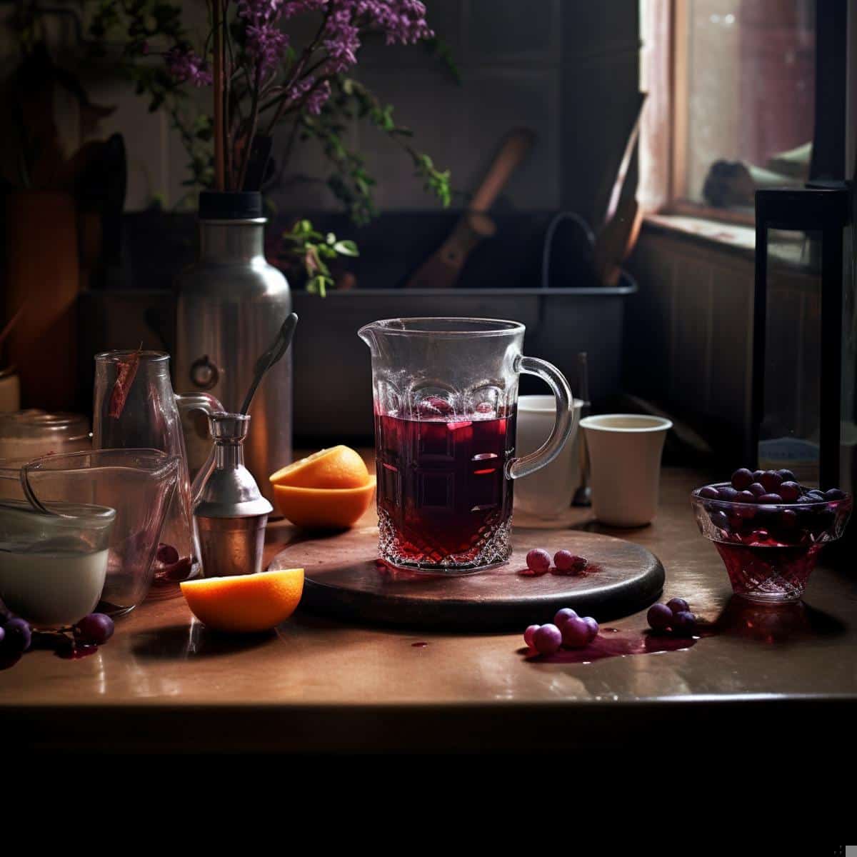 Prune Juice on a kitchen counter