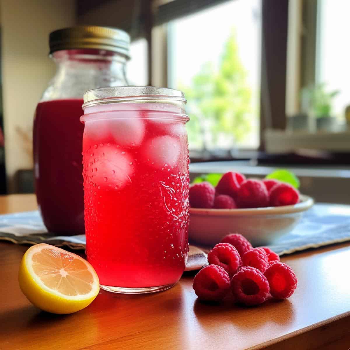 Raspberry Soda on a kitchen counter