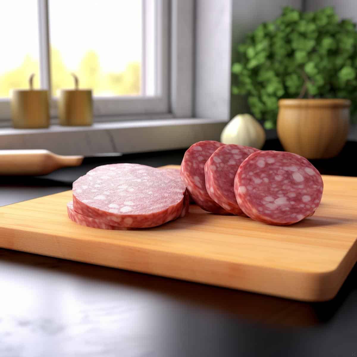 Salami on a kitchen counter