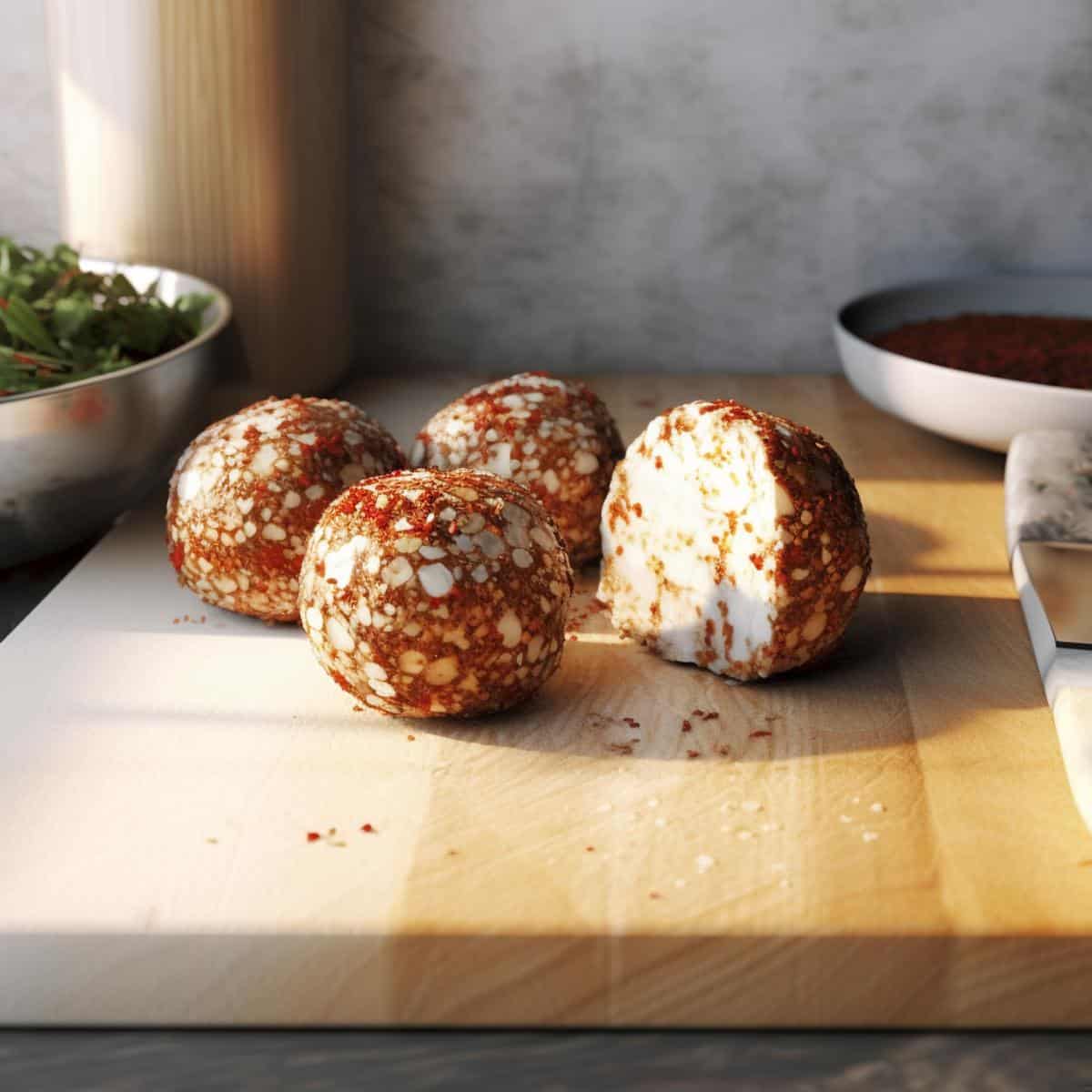 Shanklish on a kitchen counter