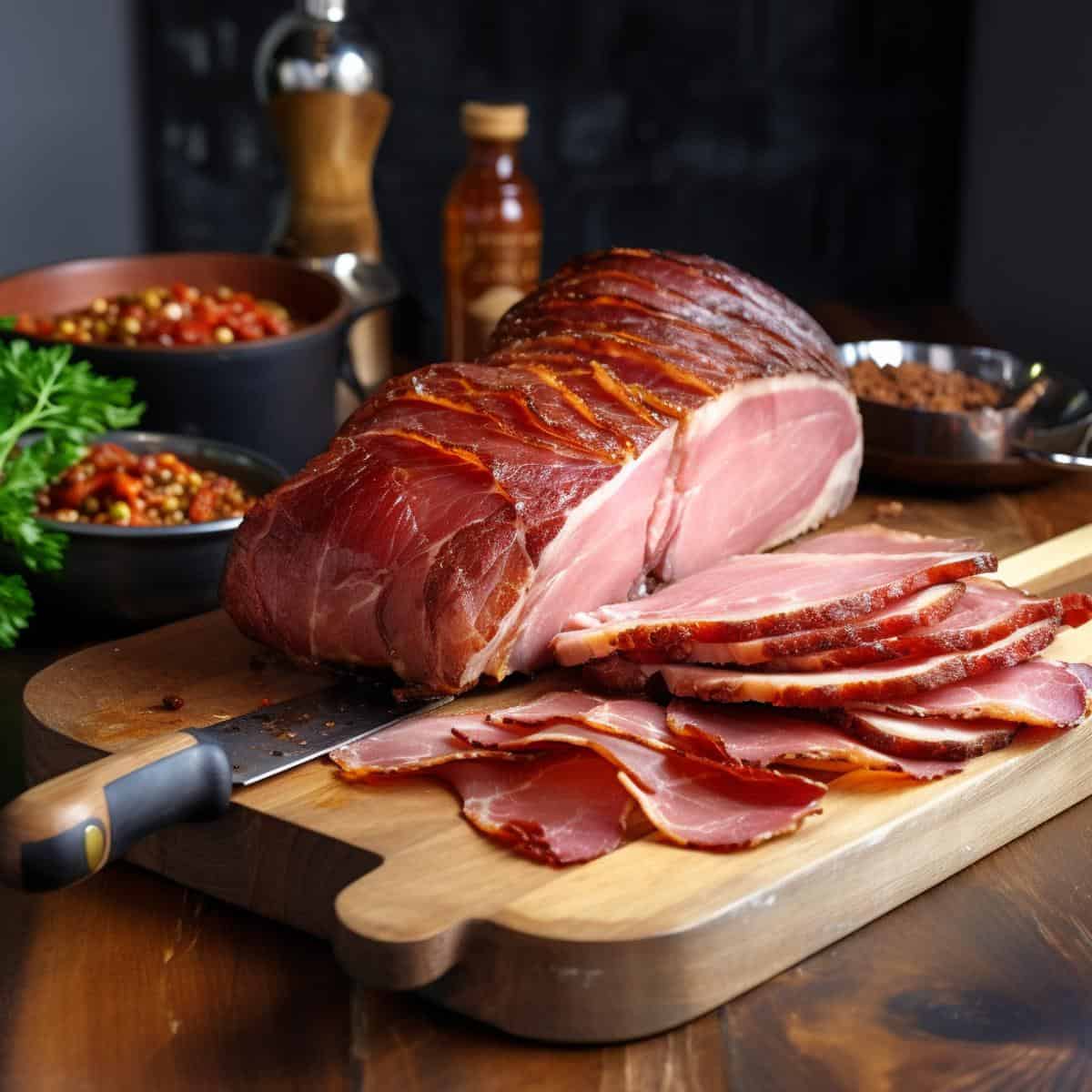 Smoked Beef Speck on a kitchen counter
