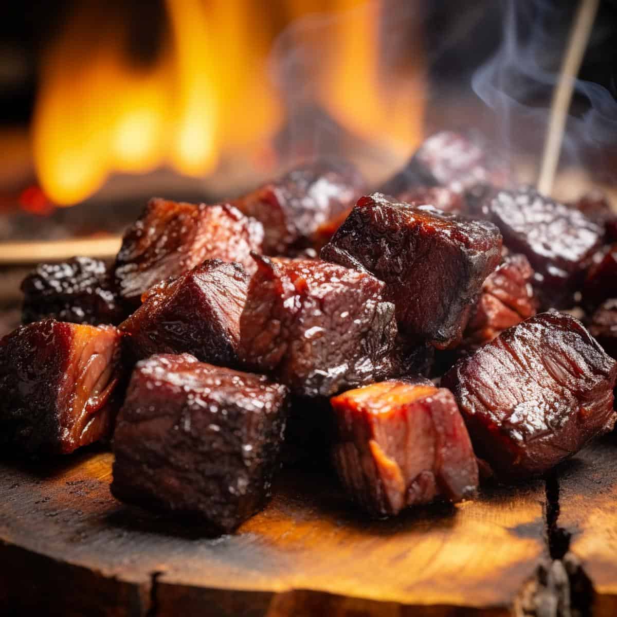 Smoked Burnt Ends on a kitchen counter