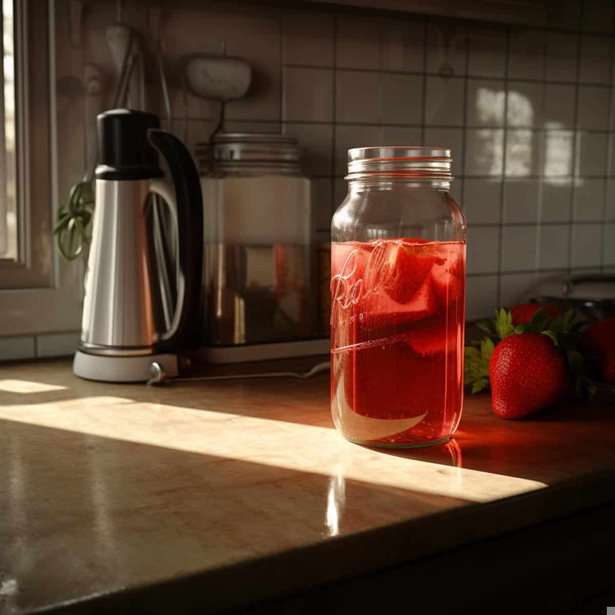 Strawberry Juice on a kitchen counter