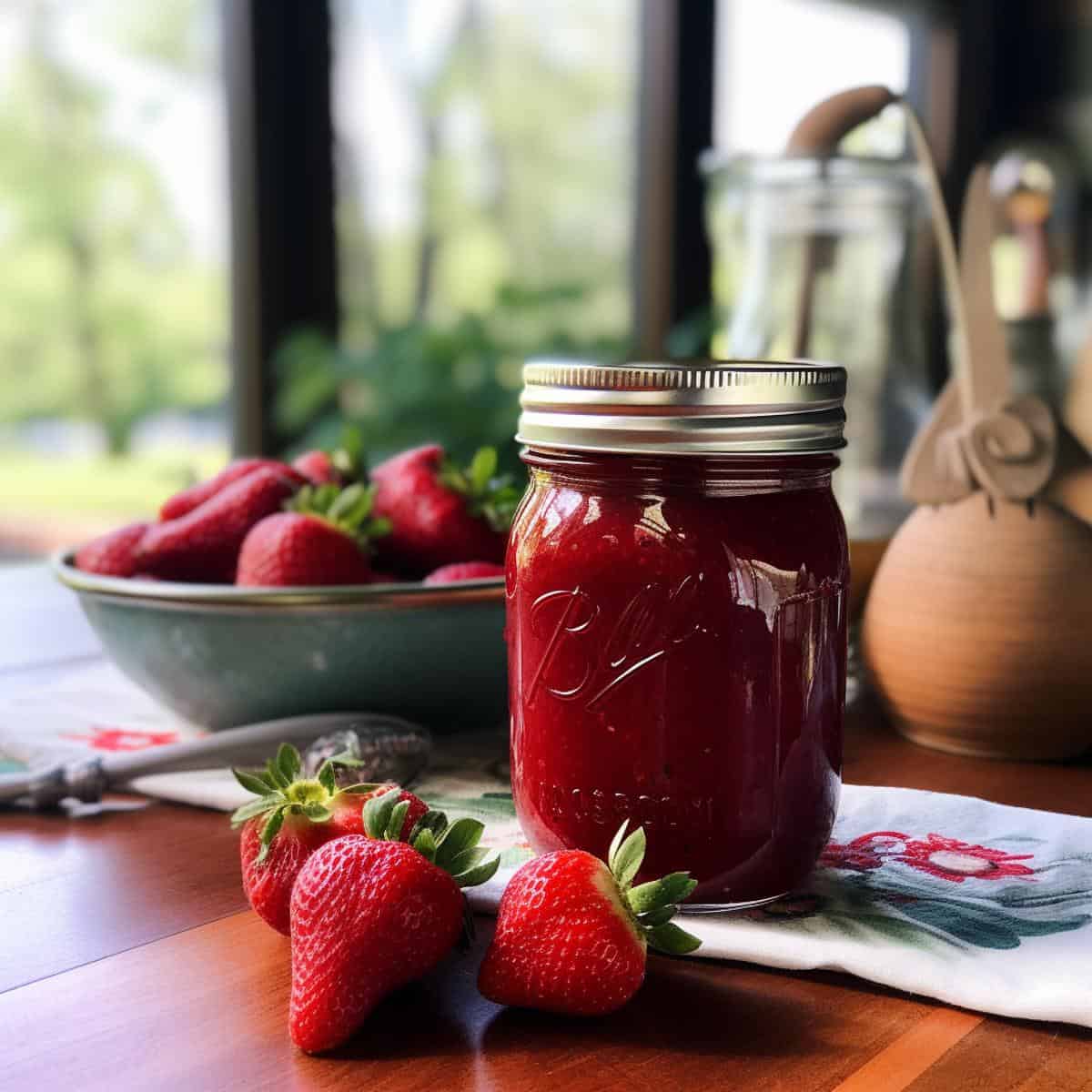 Strawberry Sauce on a kitchen counter