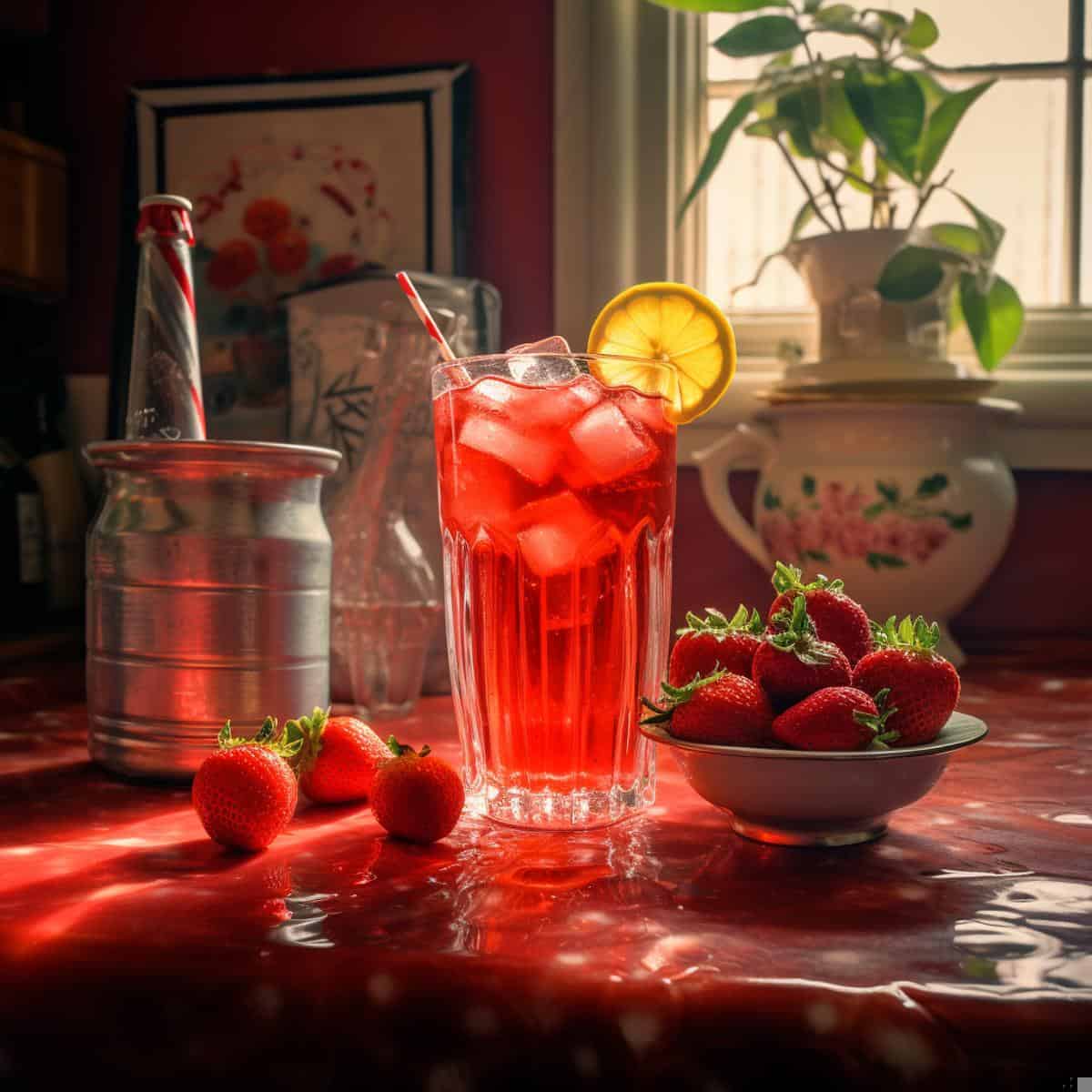 Strawberry Soda on a kitchen counter