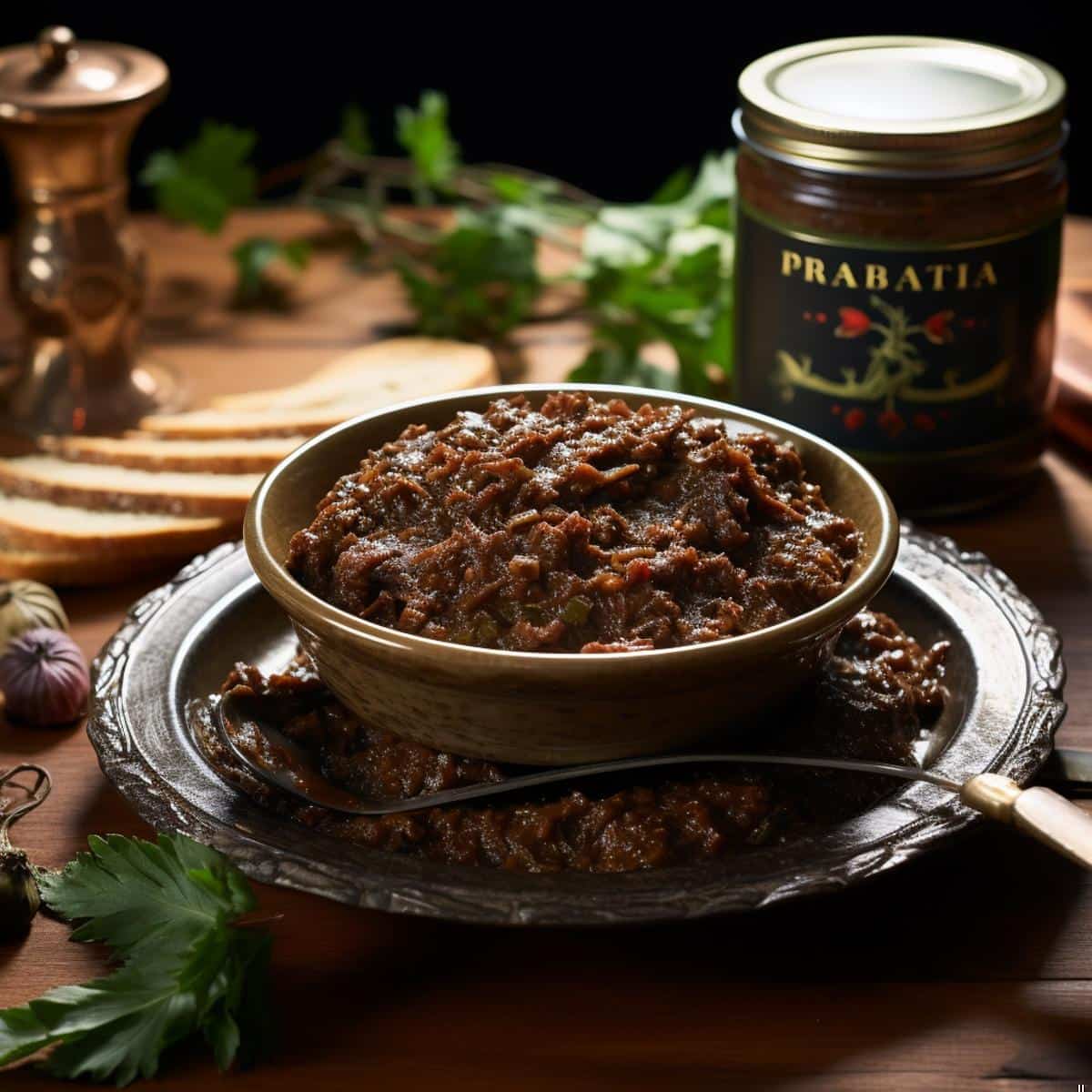 Tapenade on a kitchen counter