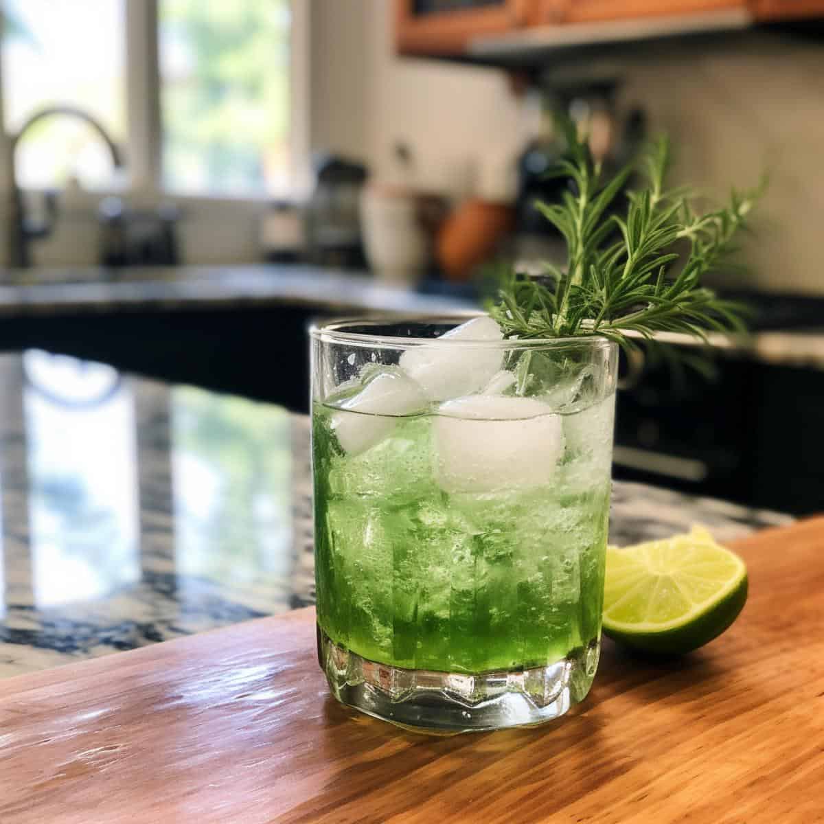 Tarragon Soda on a kitchen counter