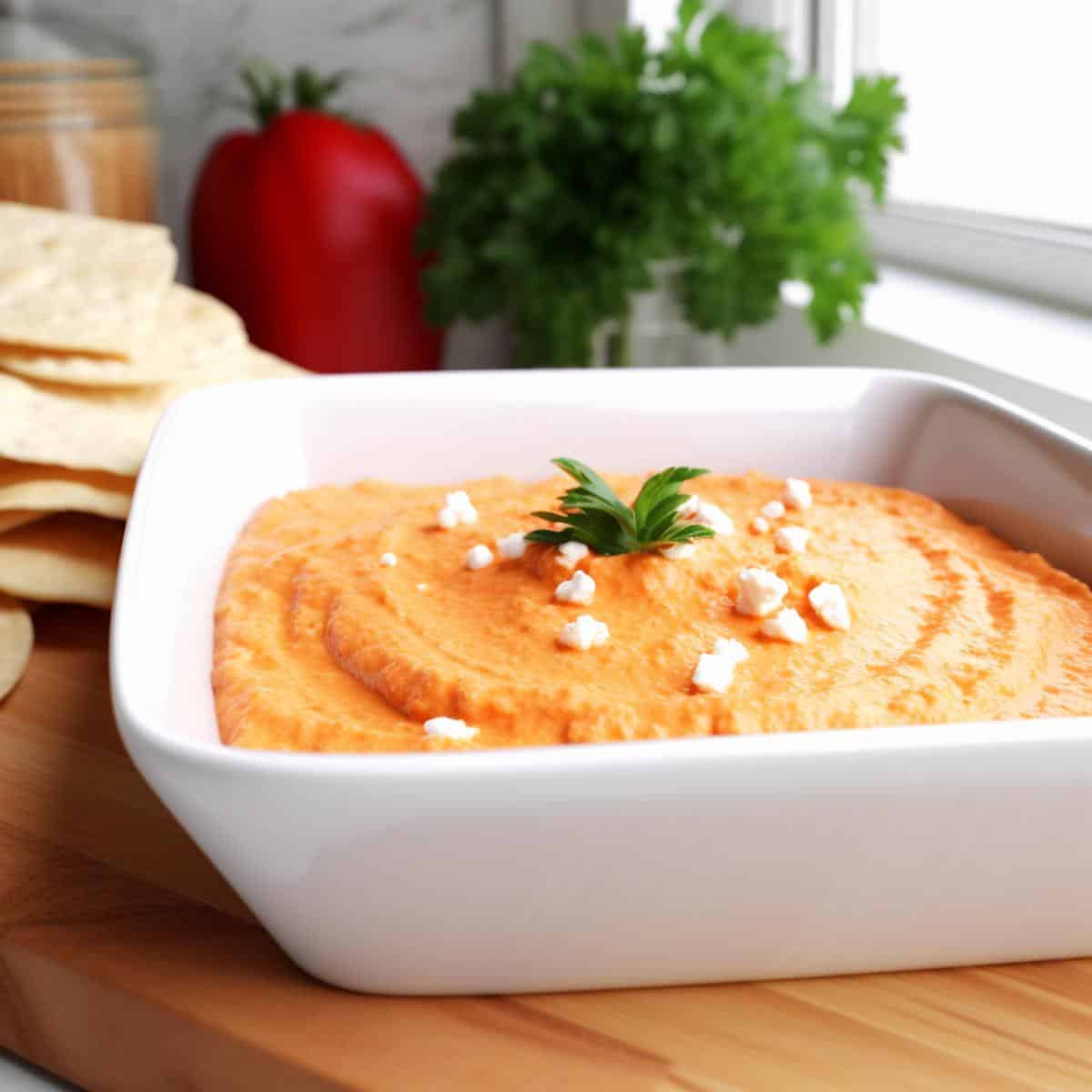 Tirokafteri on a kitchen counter
