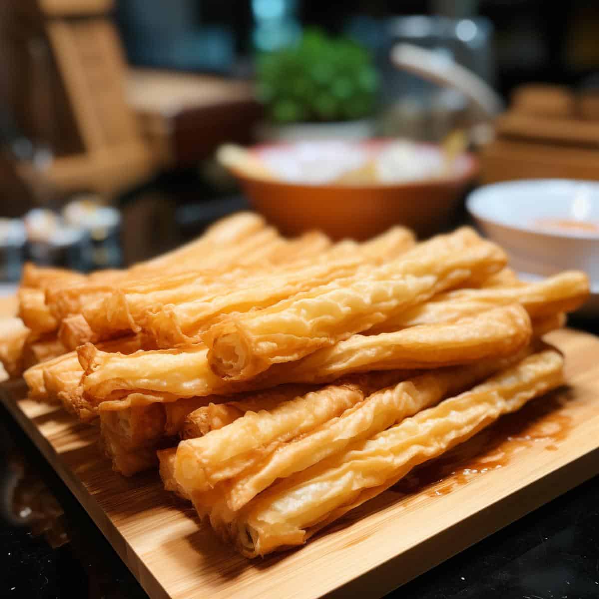 Youtiao on a kitchen counter