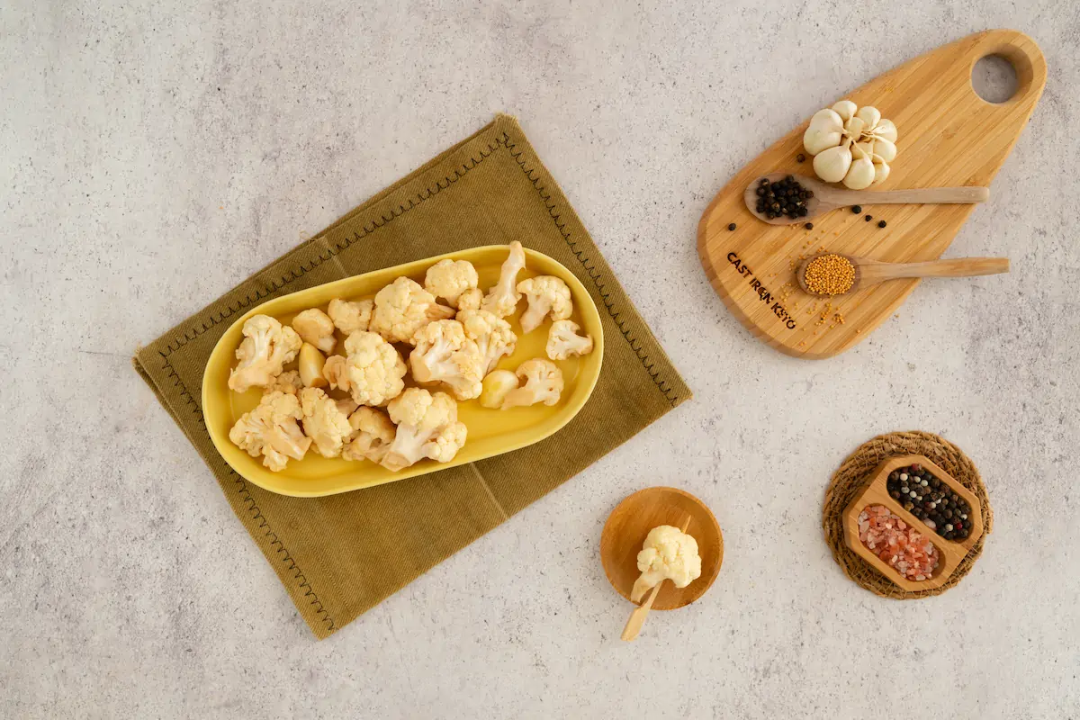 A plate of homemade cauliflower pickles.