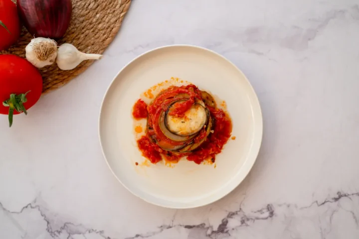 Homemade keto ratatouille served on a plate.