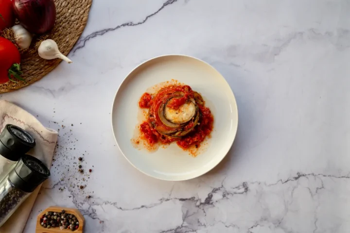 Low-carb ratatouille served on a plate.
