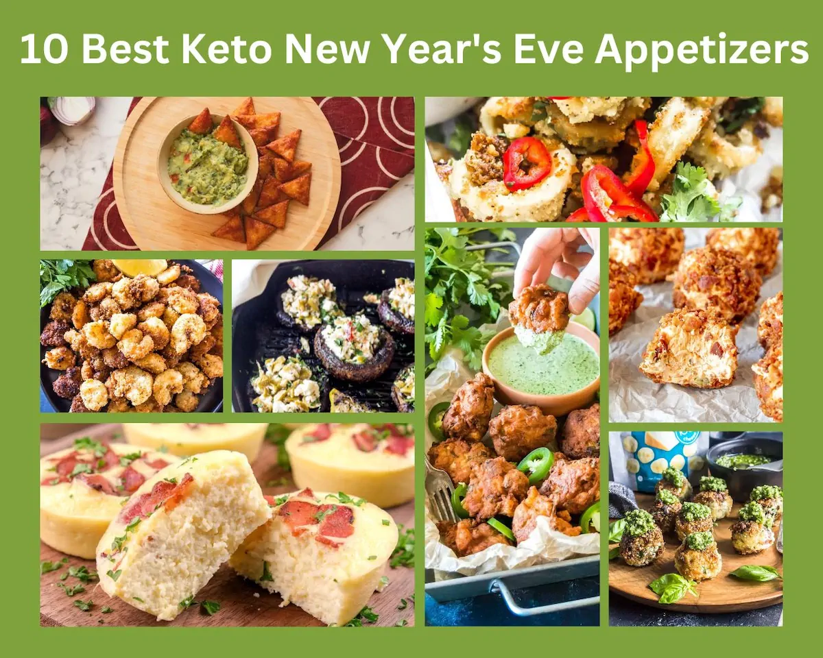 A collage of keto New Year's Eve appetizers. 