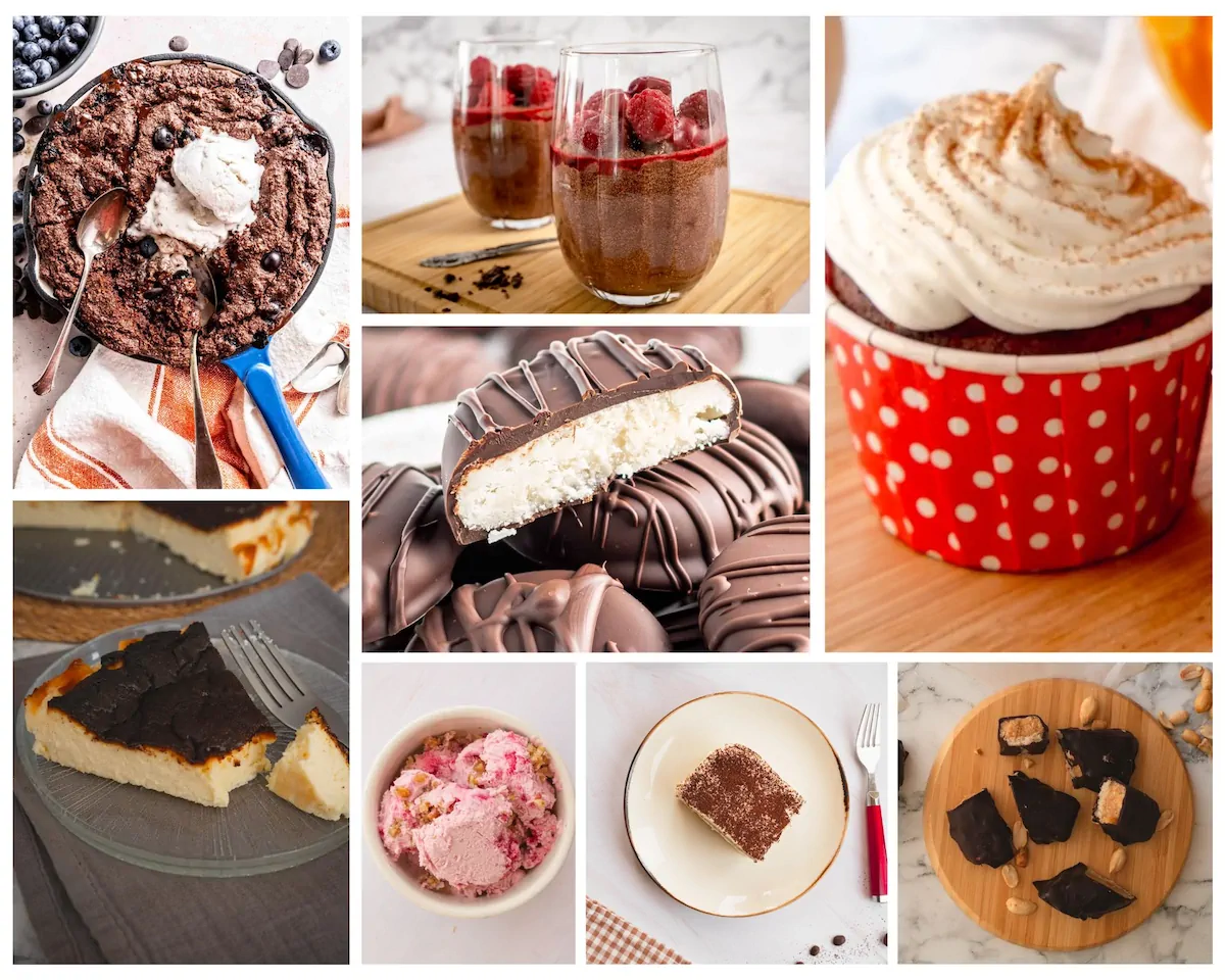 A photo collage of keto dessert recipes for the New Year's Eve party.
