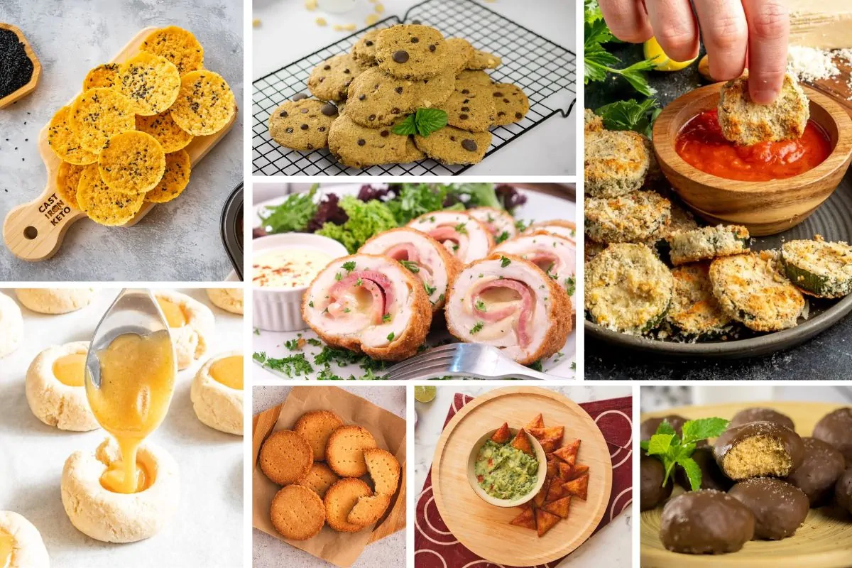A collection of keto savory and sweet snacks.
