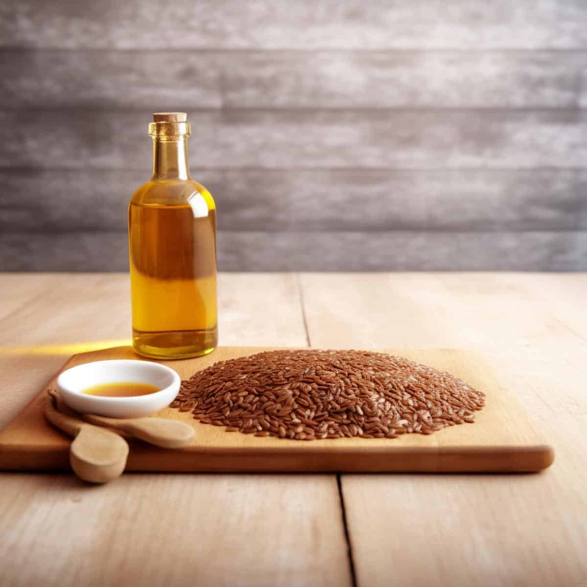Flaxseed Oil on a kitchen counter
