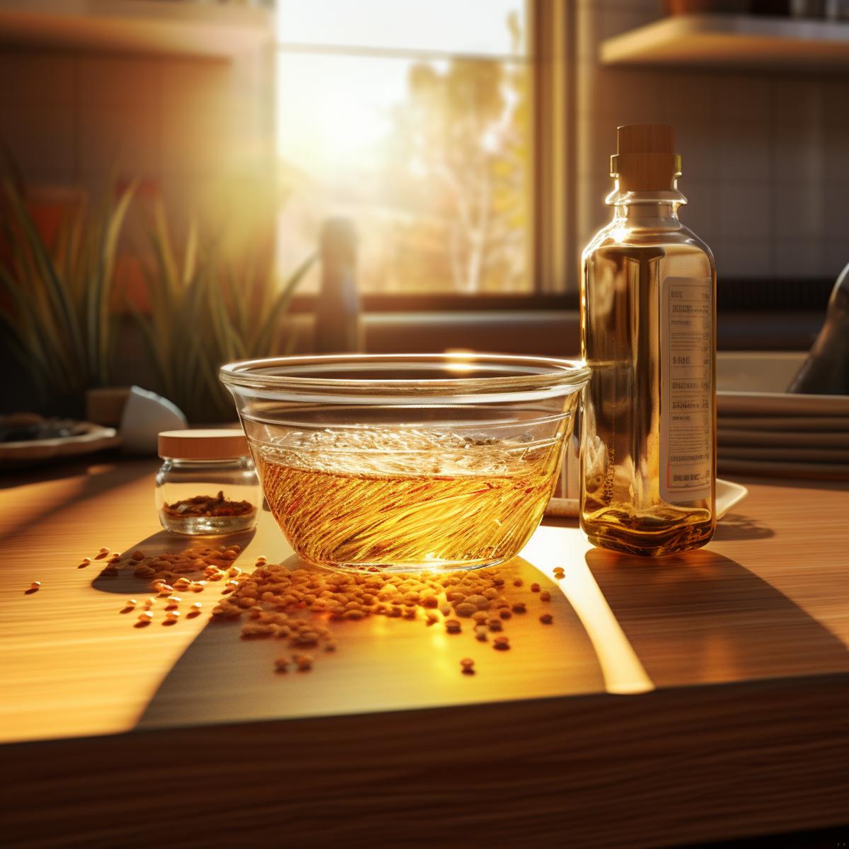 Rice Bran Oil on a kitchen counter