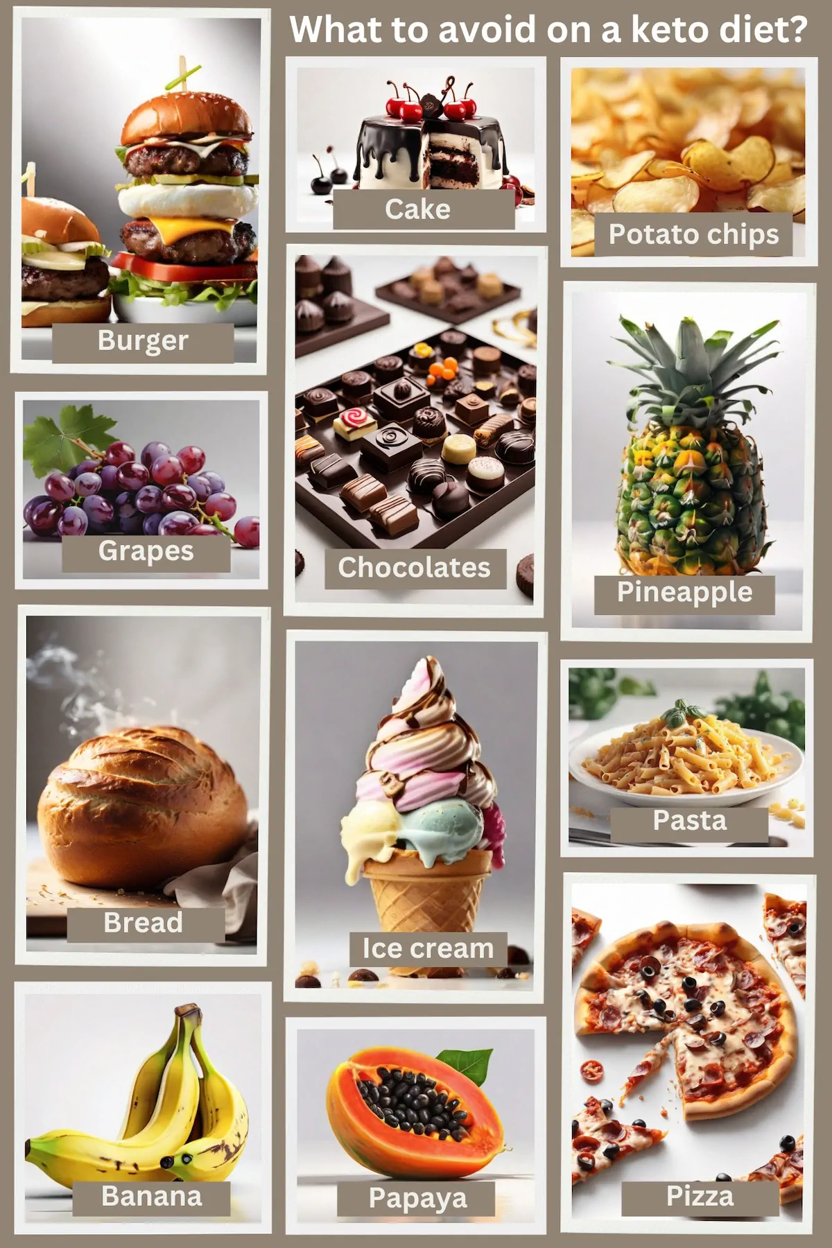 A photo collage of foods that you need to avoid on a keto diet.