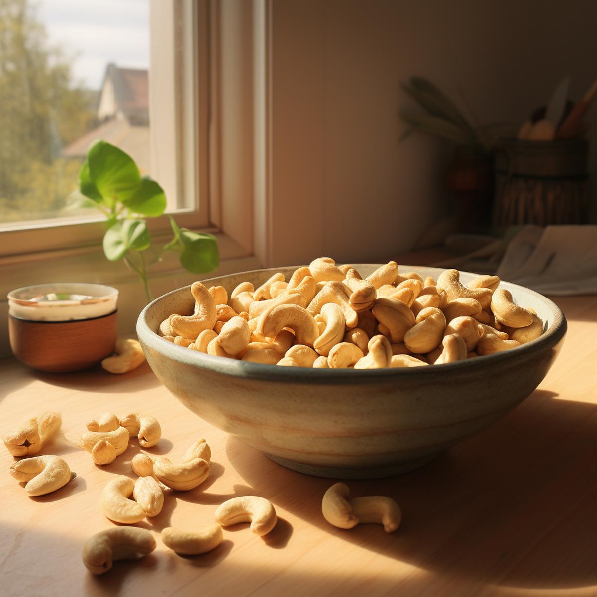 Cashews on a kitchen counter
