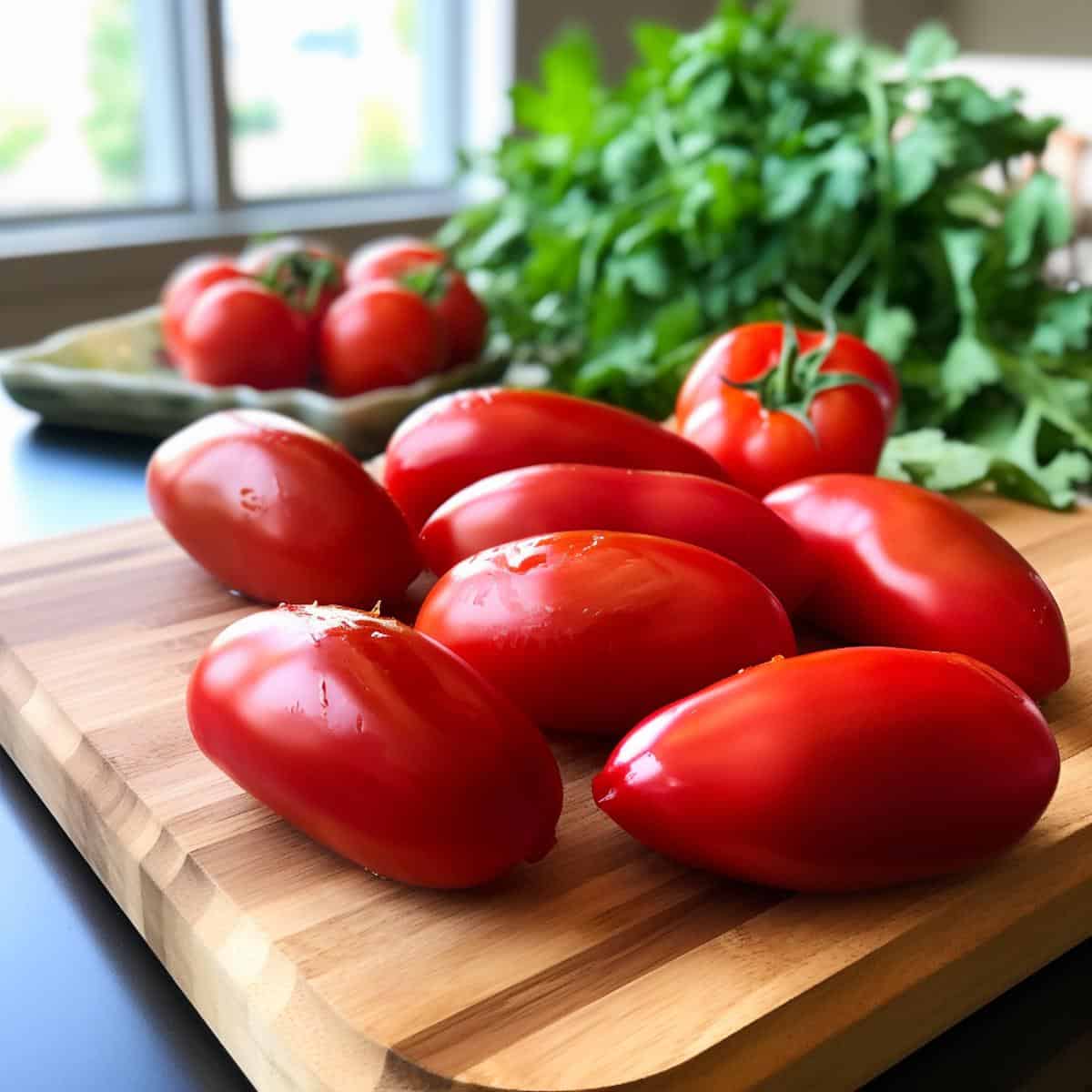 Roma Tomatoes on a kitchen counter