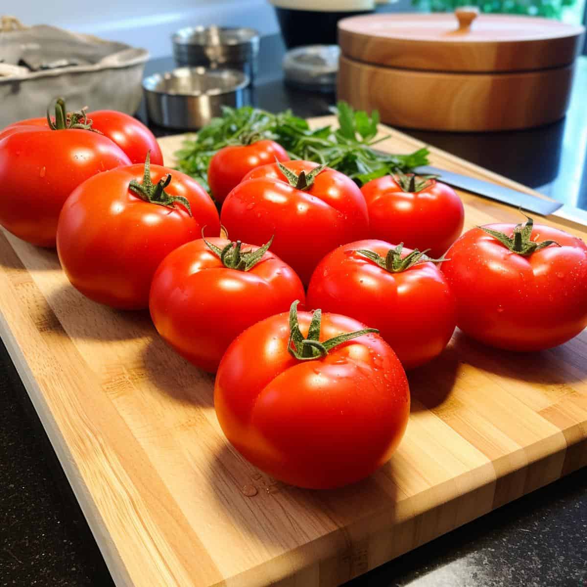Tomatoes on a kitchen counter