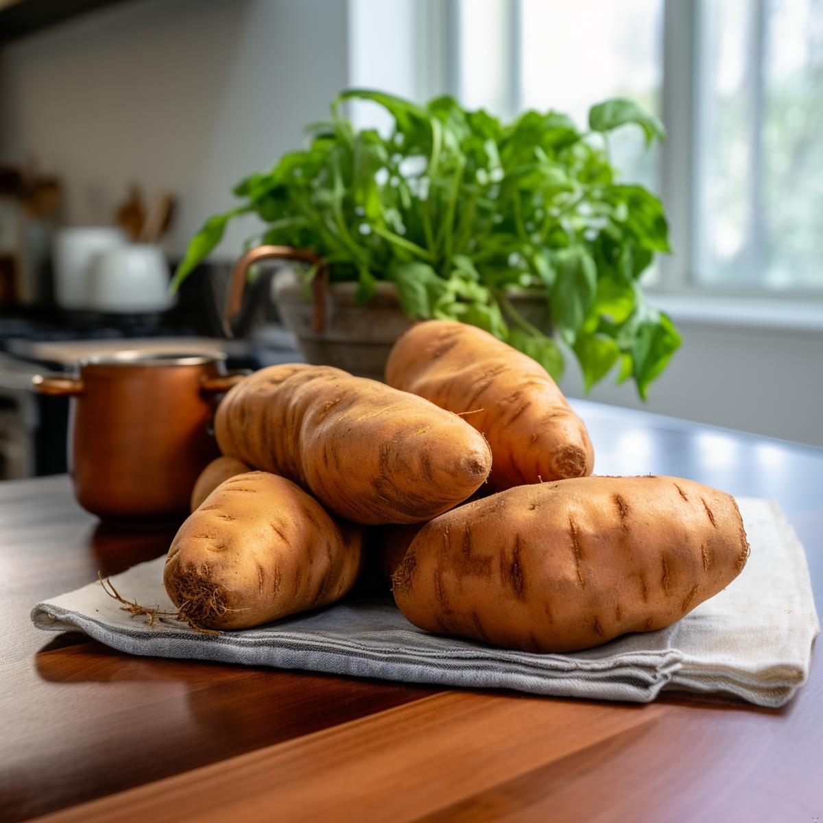 Yams on a kitchen counter