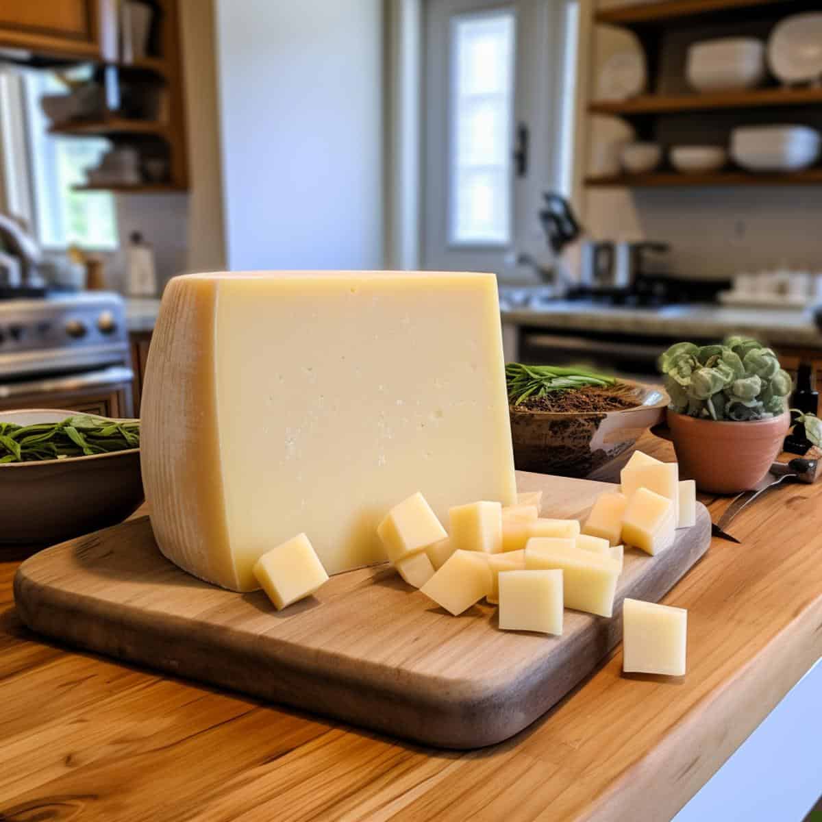 Asiago Cheese on a kitchen counter