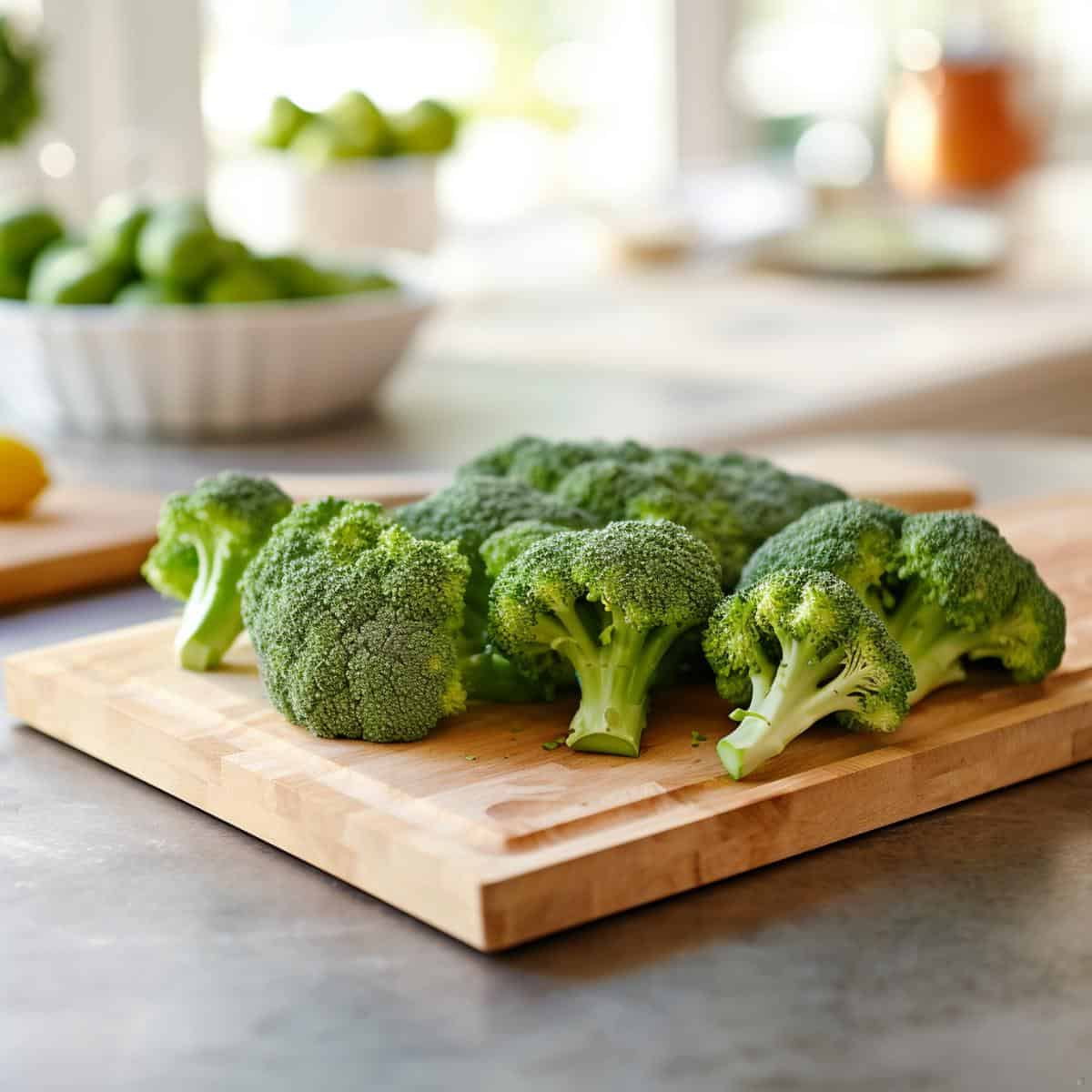 Broccoli on a kitchen counter