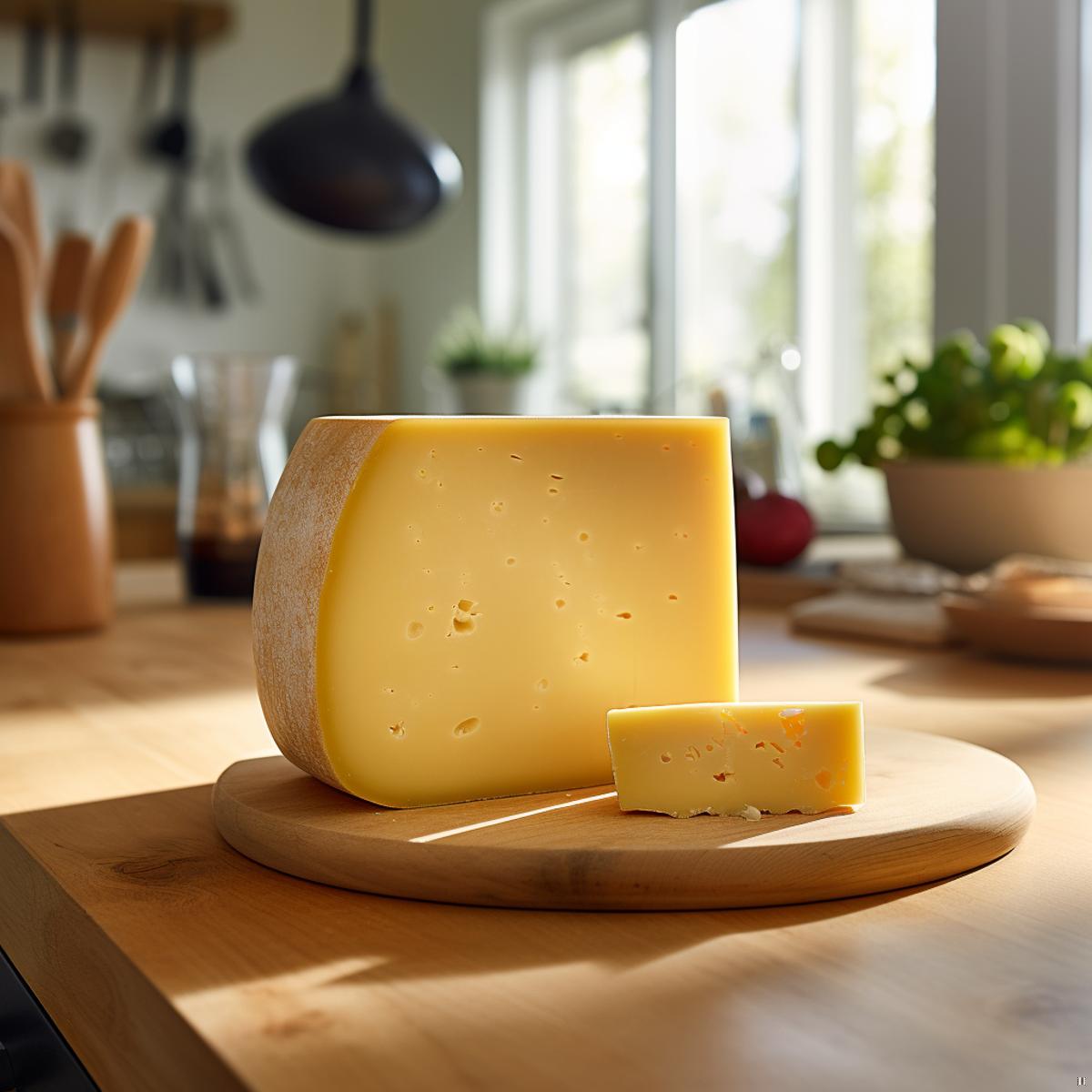 Gouda Cheese on a kitchen counter