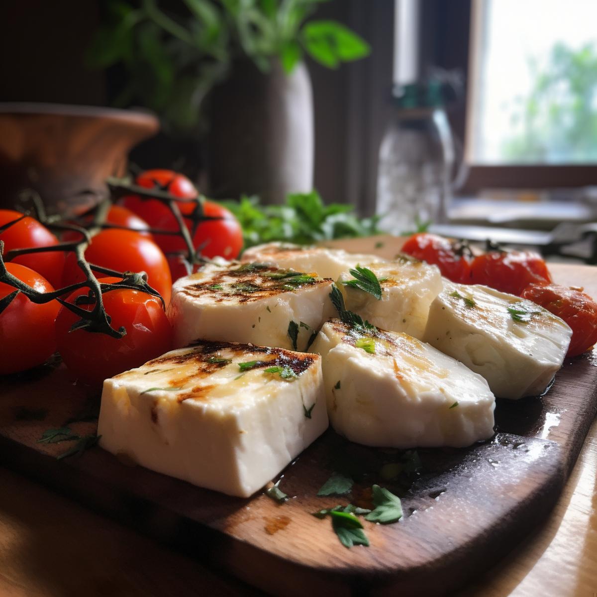 Halloumi Cheese on a kitchen counter