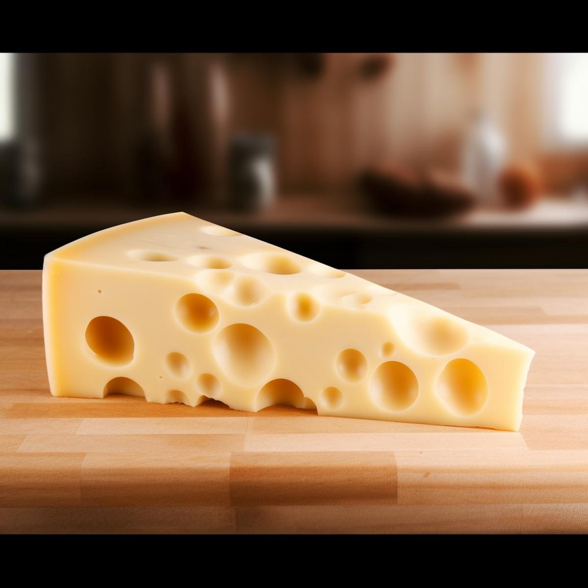 Swiss Cheese on a kitchen counter