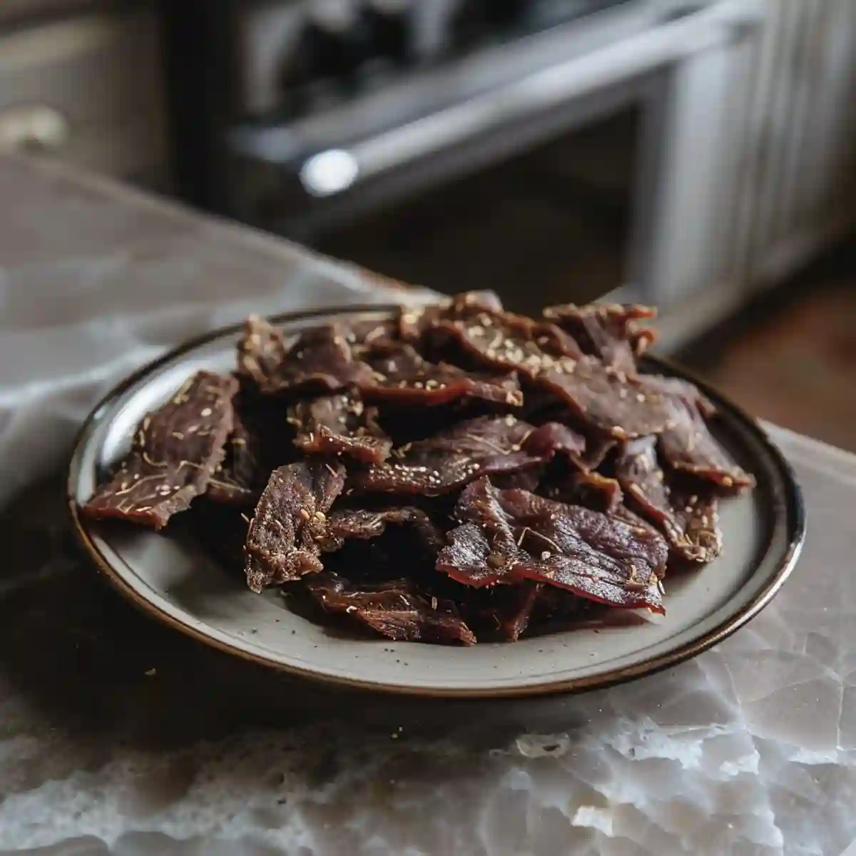 Beef Jerky on a kitchen counter