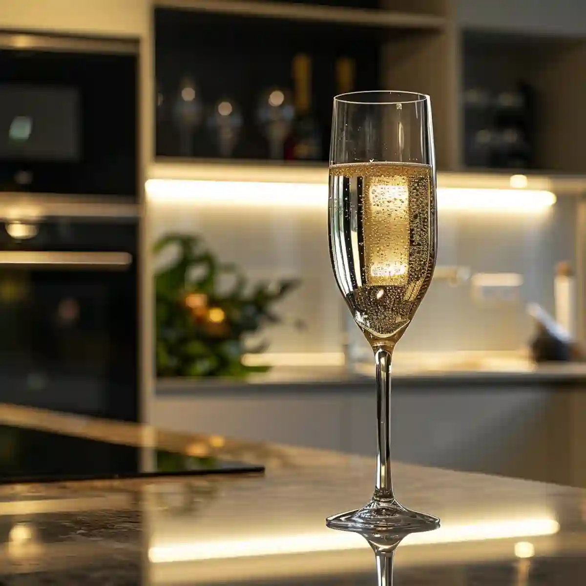 Champagne on a kitchen counter