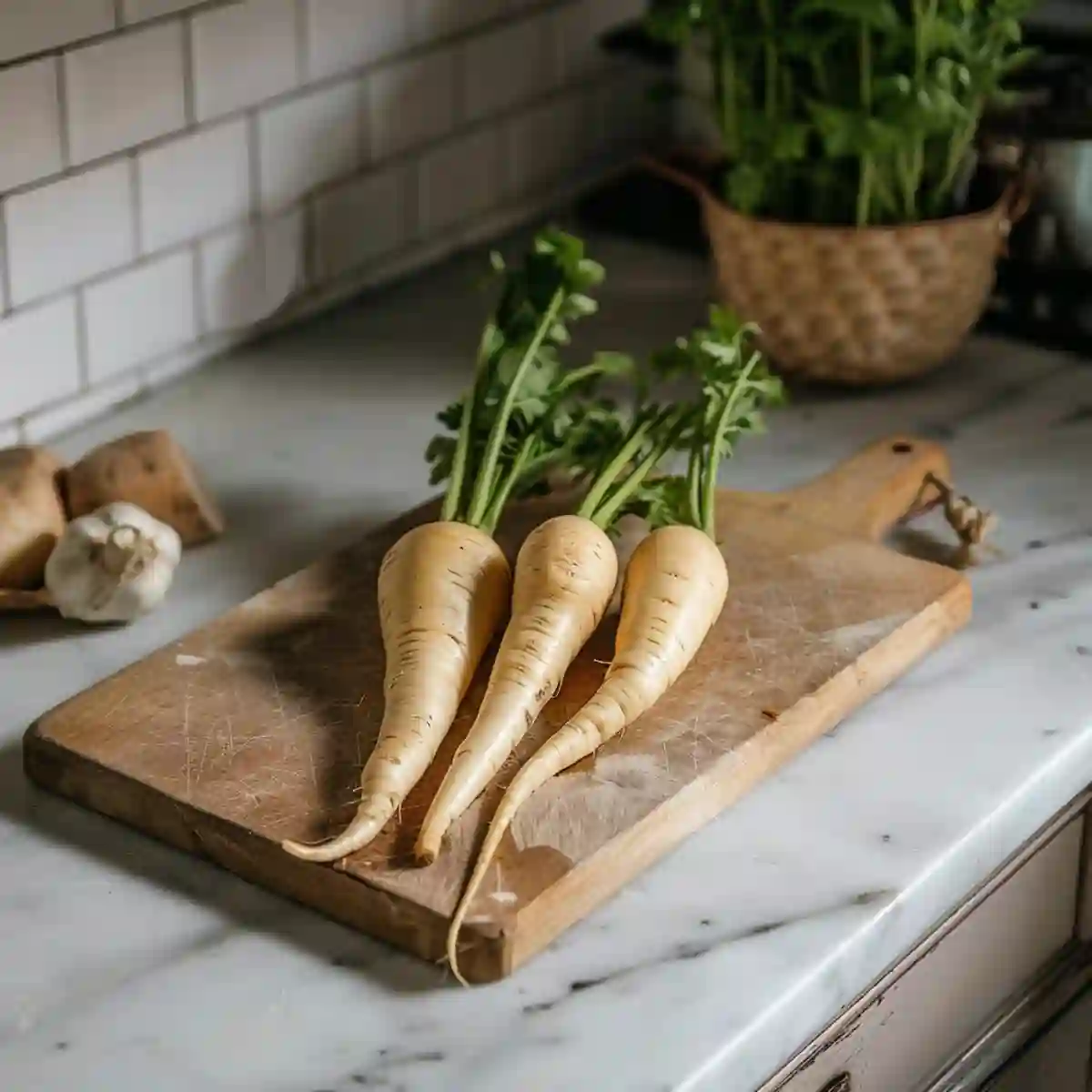 Parsnips on a kitchen counter