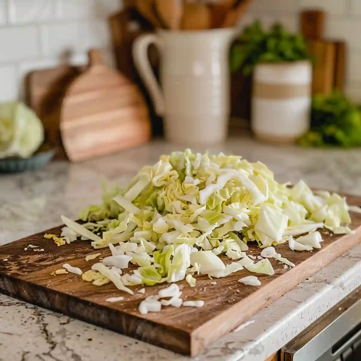 Cabbage on a kitchen counter