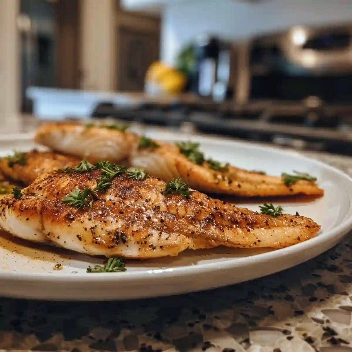 Tilapia on a kitchen counter