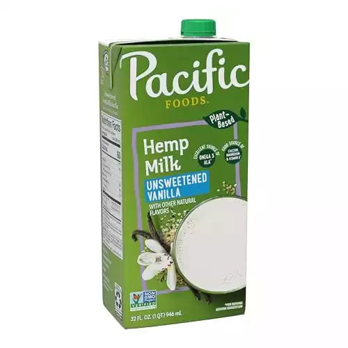 Pacific Foods Unsweetened Vanilla Hemp Milk, Plant Based Milk, 32 oz Carton