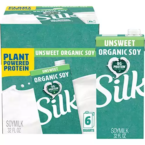Silk Shelf-Stable Organic Soy Milk, Unsweetened, Dairy-Free, Vegan,32 Fl Oz(Pack of 6)